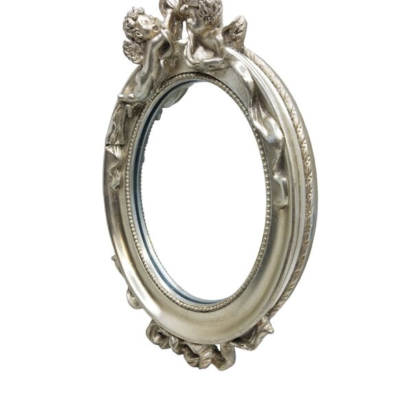 vintage silver tone cherub art nouveau inspired oval mirror - Picture 3 of 4